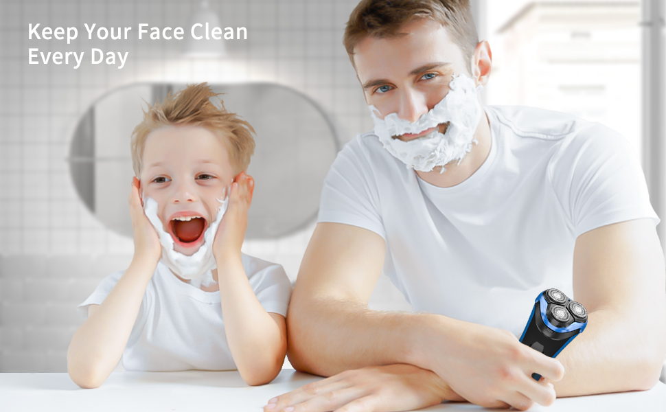 Електричний верстат для гоління SweetLF [2023 Neu] для чоловіків з 3D-поворотною головкою, LED-дисплеєм, IPX7 водонепроникністю та зарядним пристроєм (3 леза + 1 швидка зарядка, чорно-синій)