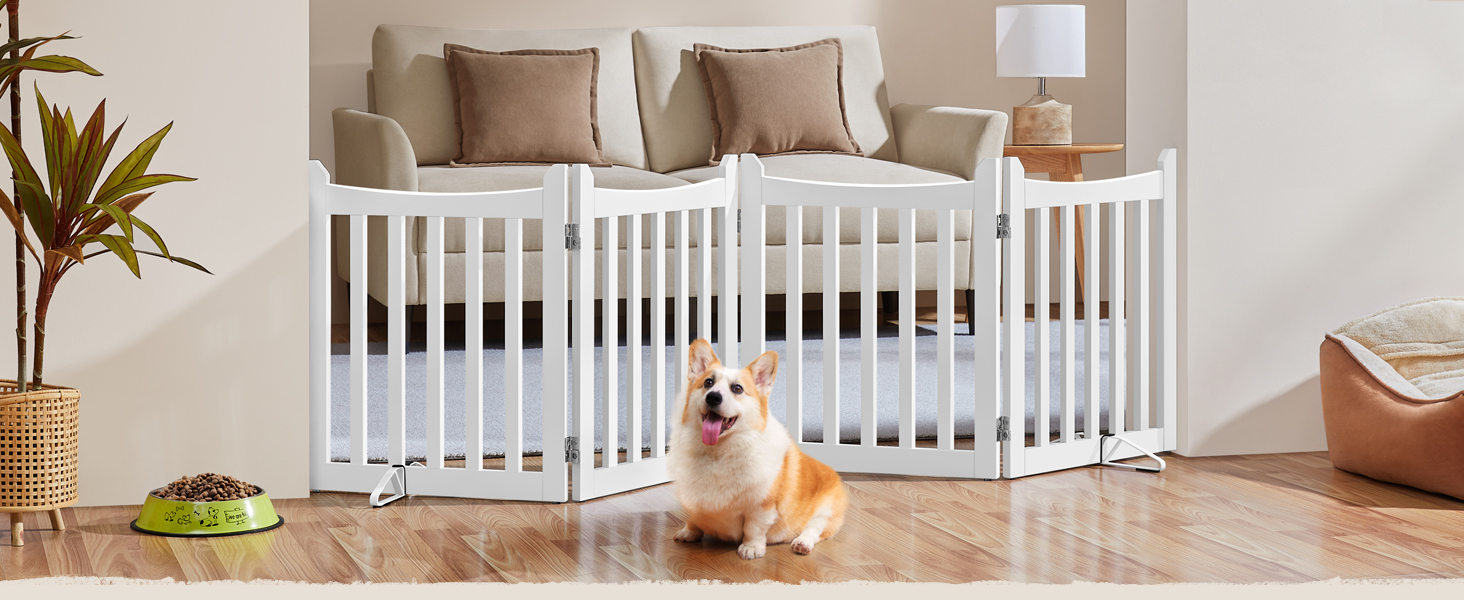 Yaheetech Freestanding Dog Gate - 4 Panel Pet Barrier, 60.5 x 201.5 cm - White