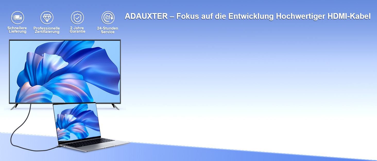 HDMI 2.1 кабель Adauxter 2 метри: 8K, 48Gbps, eARC, HDCP2.3, HDR10+, для PS5, X-Box, PC, TV, монітор