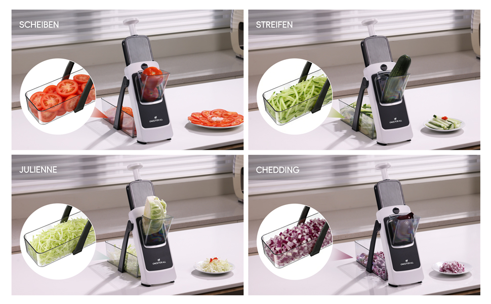 Набір для нарізки овочів ONCE FOR ALL з піддоном, овочевий слайсер, для нарізки картоплі фрі та картоплі, нарізчик цибулі, слайсер огірків - кубик-нарізач (оновлення Space Grey + комплект кошиків кольору асфальт)