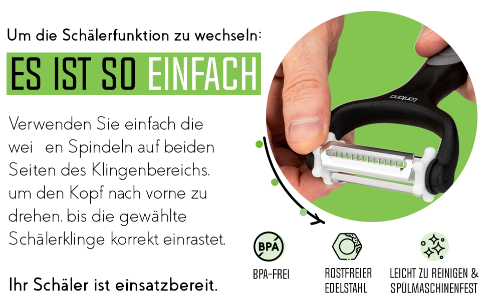 Лантана 3-в-1: Ш Peel/Мікро-зубчастий овоче- та фруктовий очищувач/Шинкувач Julienne. Багатофункціональний очищувач для швидкого очищення картоплі, моркви та будь-яких овочів та фруктів.