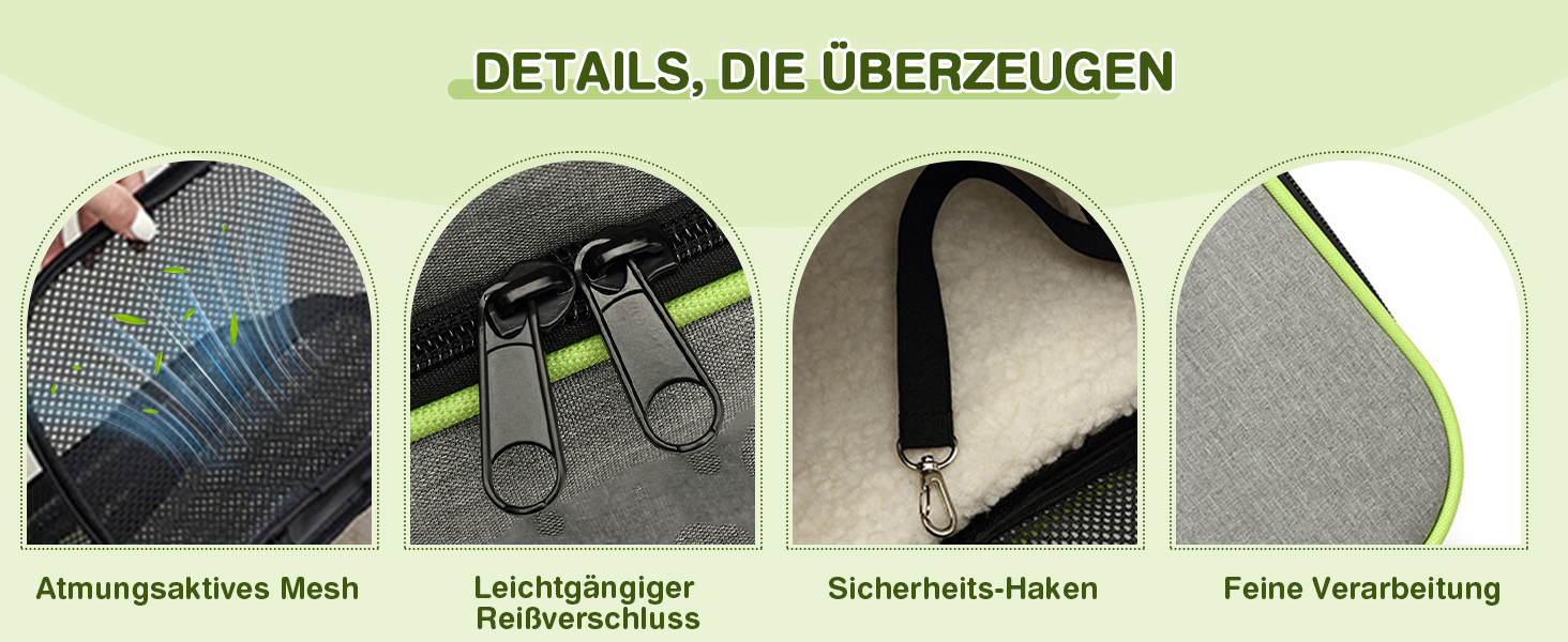 Транспортна сумка для котів та маленьких собак ALLSOPETS, розширювана, з підкладкою з флісу та кишенями (сірий & зелений)