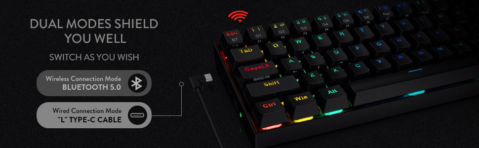 Redragon K530 Pro Draconic: Механічна ігрова клавіатура 60% з RGB-підсвічуванням, Tactile Brown Switch, Hot-Swap, для Windows/Mac/Android