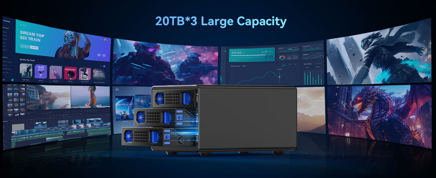 Корпус для жорстких дисків CENMATE з трьома відсіками для 2.5'/3.5' SATA HDD/SSD з USB 3.0, без інструментів, Daisy Chain, DAS (не RAID/NAS)