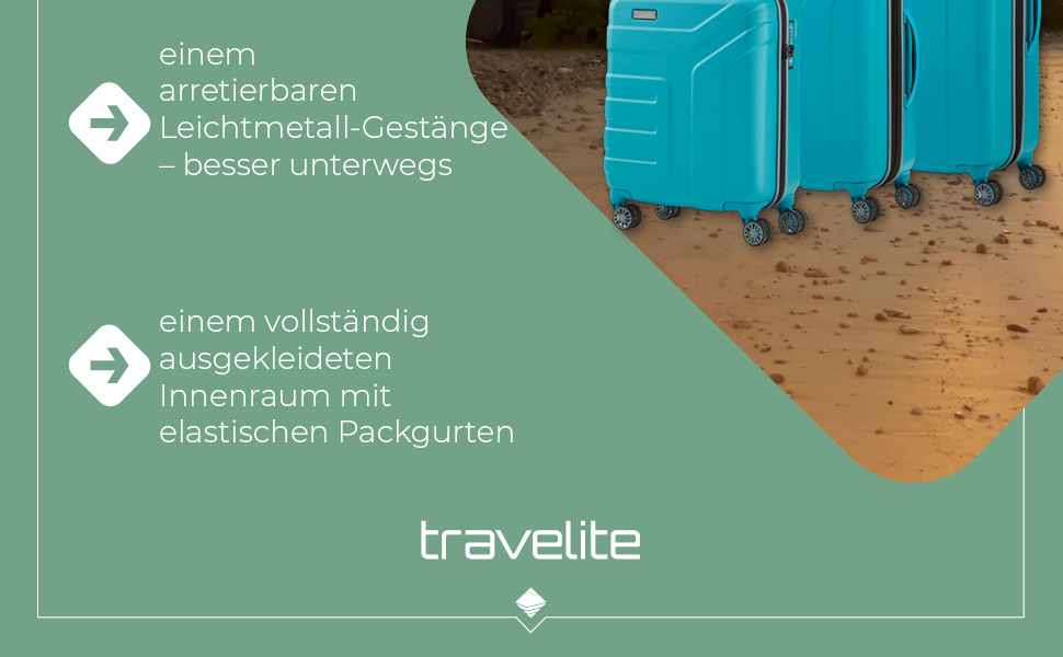 Жорсткий валізний чемодан Travelite VECTOR 55 см, 40 л, 4 колеса, TSA замок, стильний дизайн, для ручної поклажі, IATA, червоний/бірюзовий