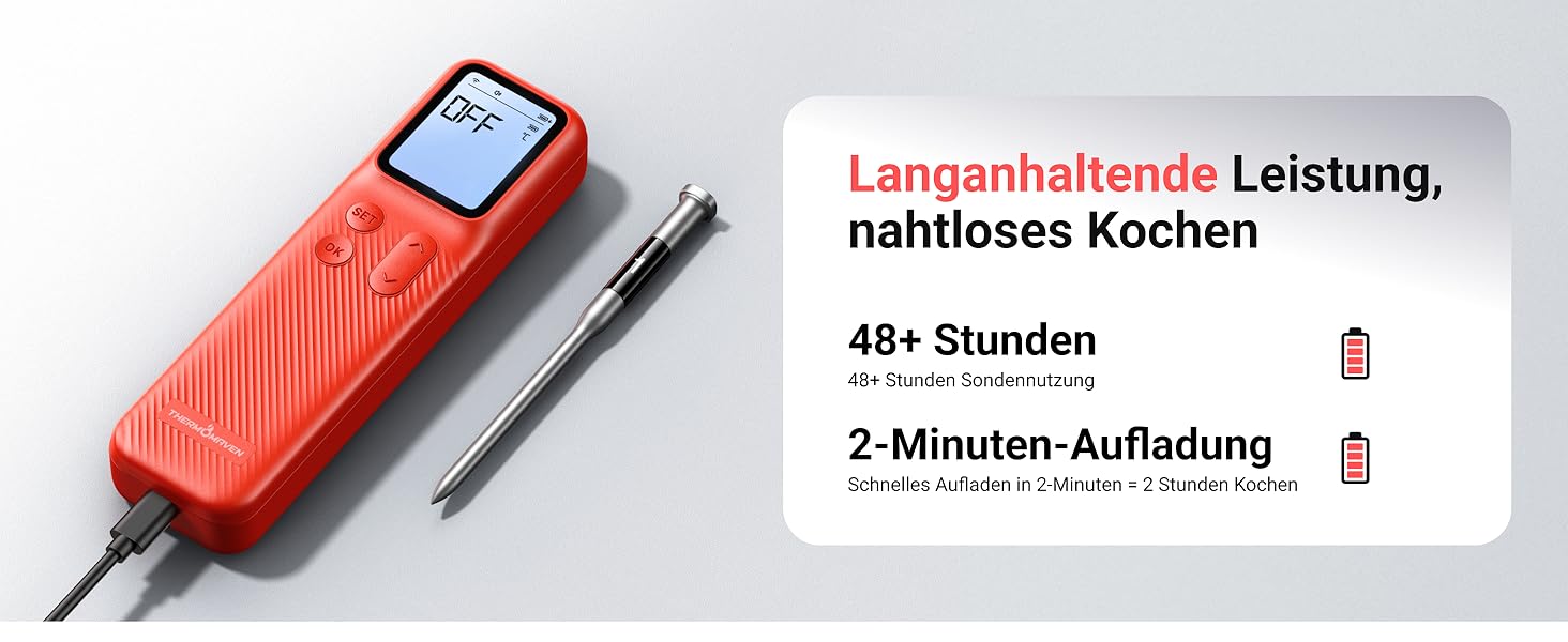 ThermoMaven P2 Розумний термометр для м'яса бездротовий Bluetooth 5.3, 6 сенсорів, Wi-Fi моніторинг, IPX8 водонепроникний, для гриля, духовки, кухні, фритюрниці (1 зонд)