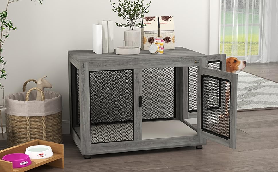 Клітка для собак PawHut з 2 дверцятами, знімний матрац, сучасна сталева будка для собак, 94x60x71,5 см, білий/сірий