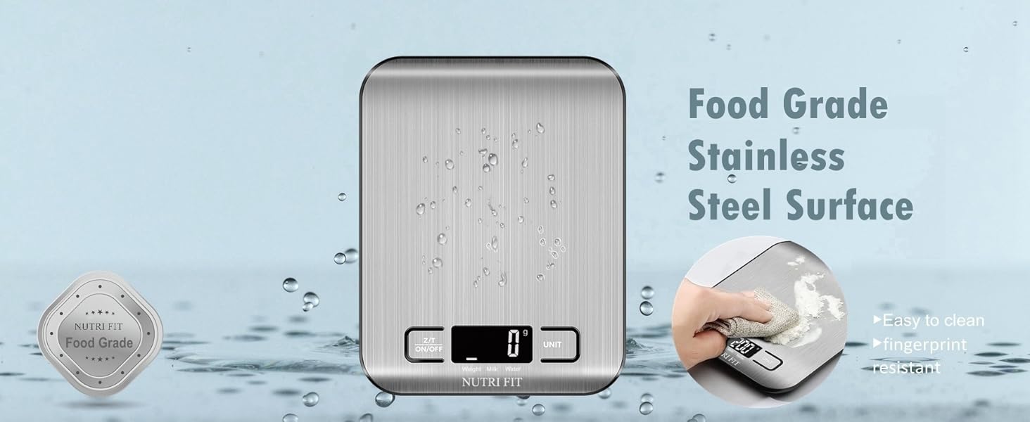 Кухонні ваги Nutri Fit: цифрова вага з нержавіючої сталі, ультраплоска, LCD-дисплей, 5 кг, 4 одиниці вимірювання