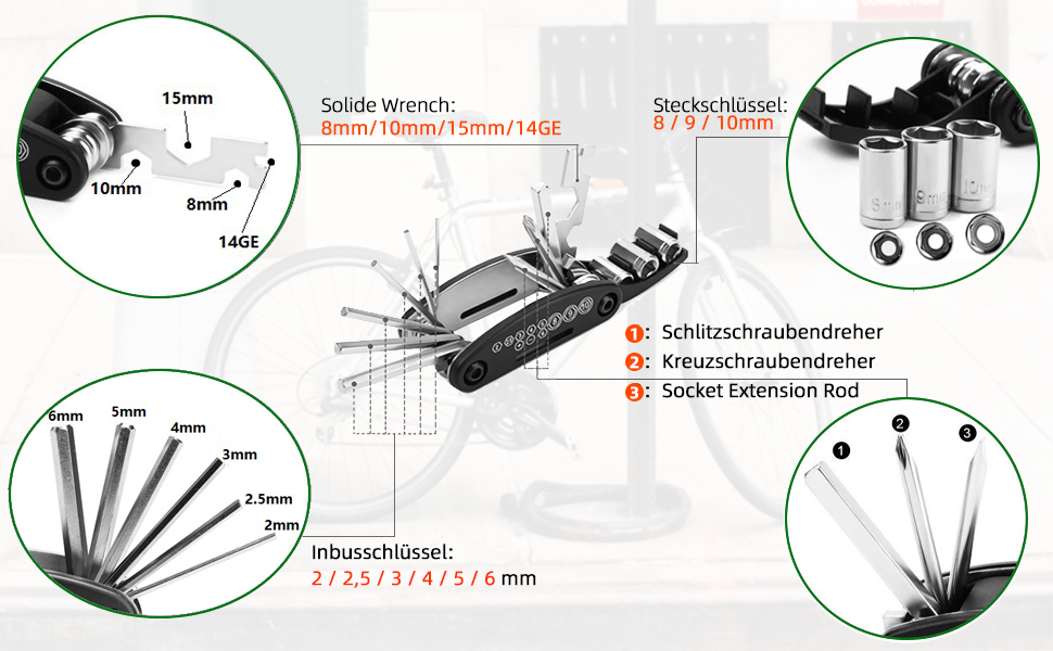 Набір інструментів ROCKBROS для ремонту велосипеда 16 в 1, складаний, чорний
