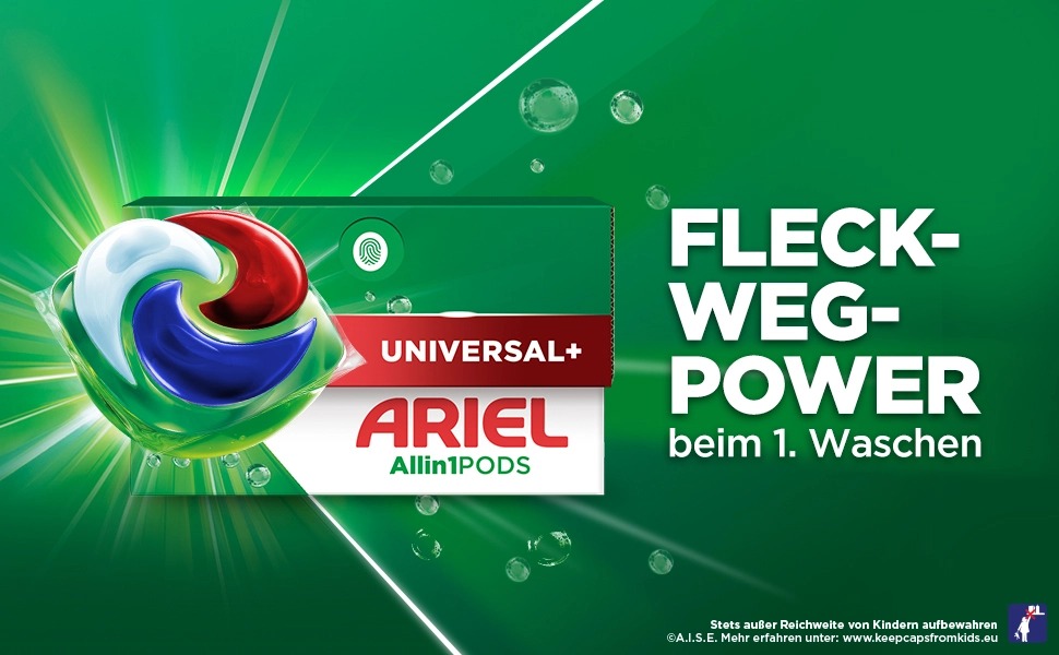 Капсули для прання Ariel All-in-1 Universal+, рідкий засіб для видалення плям, 76 шт