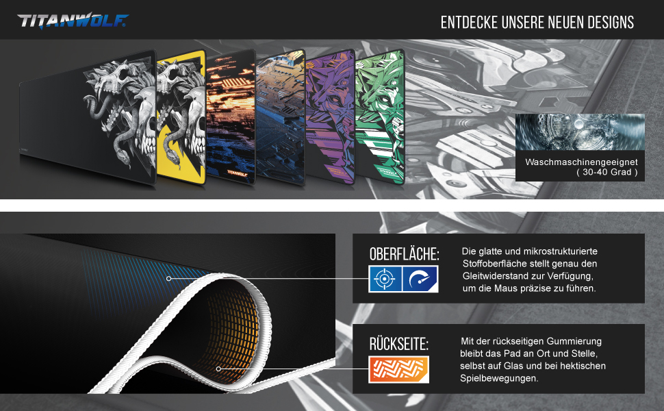 Килимок для миші TITANWOLF XXL Speed - 900 x 400 мм - великий розмір, з мотивом TITANWOLF, покращена точність та швидкість, антиковзкий, зносостійкий