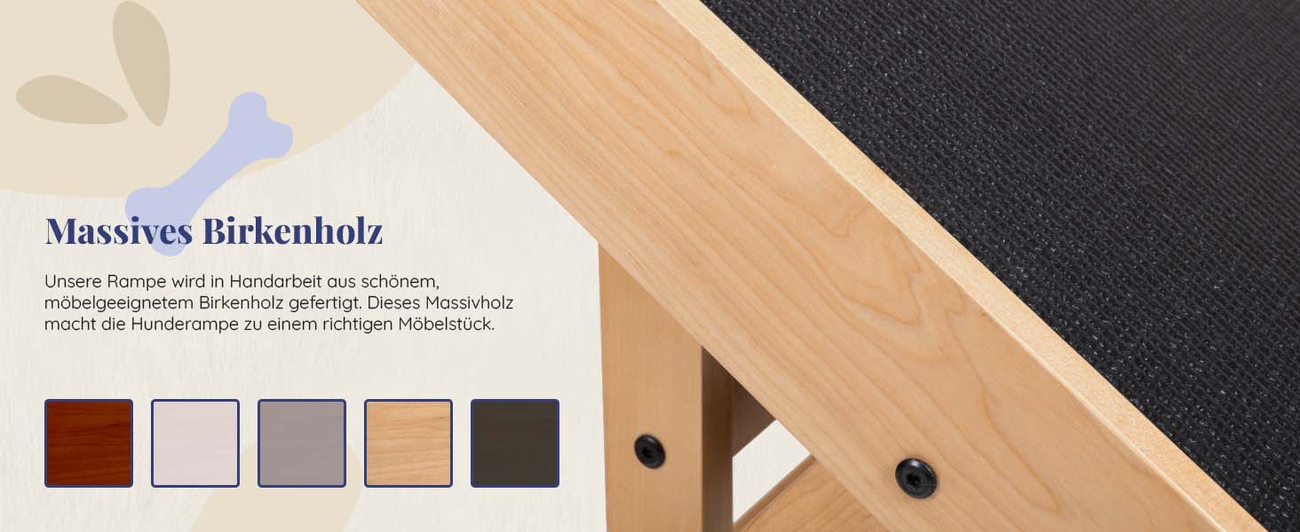 Рампа для собак Hunderampe: регульована дерев'яна пандус для собак маленьких та великих порід - 18-53 см, для ліжка/дивану, з антиковзким покриттям