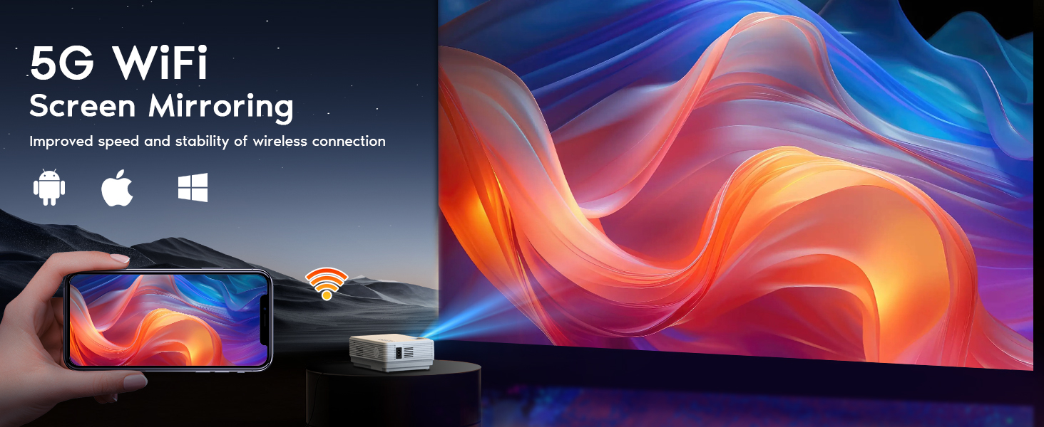 Портативний міні-проектор Smart Beamer Android 11 з WiFi 6, Bluetooth 5.2, підтримкою 4K/1080P та автоматичною корекцією трапеції. Підходить для підключення до телефону та ноутбука.