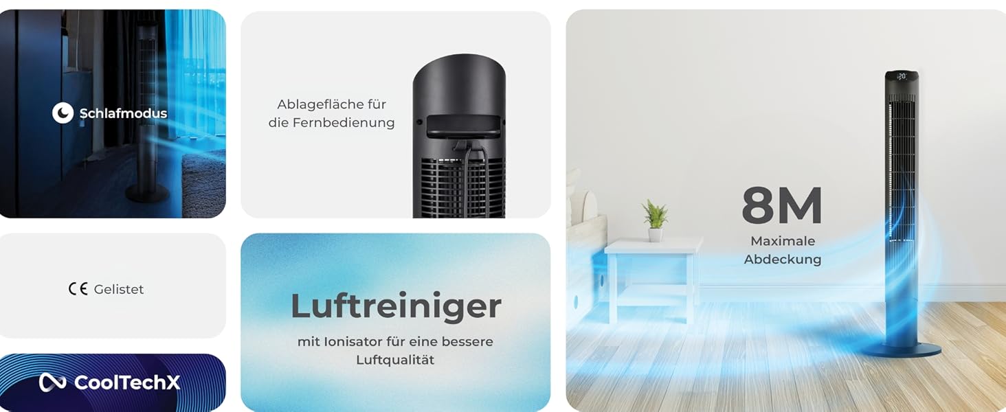 Турбовентилятор CF2401 з пультом керування та додатком: тихий підлоговий вентилятор з таймером та LED-підсвіткою, дитяча безпека, чорний, 102 см