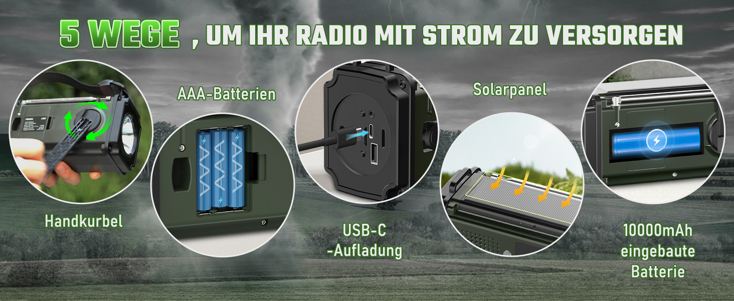 Радіоприймач PRUNUS J-924D: DAB+/UKW, радіоприймач-кринка з акумулятором 10000mAh, Bluetooth, ліхтарик, SOS, зарядка для телефону. Зелений