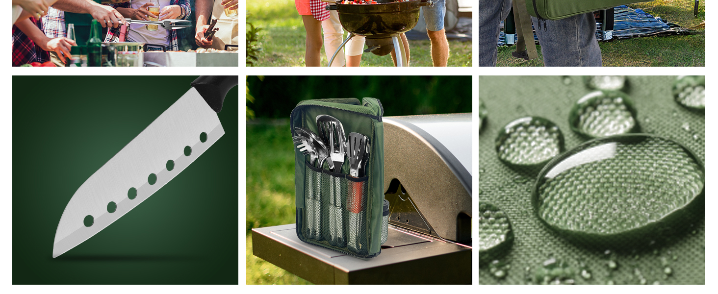 Набір кухонних аксесуарів для кемпінгу Eaststorm з водонепроникною сумкою. Підходить для кемпінгу, альпінізму, походів. Компактний та портативний. Темно-зелений колір.