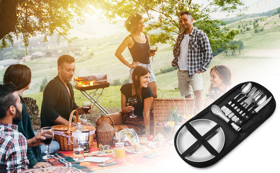 Набір посуду для кемпінгу Penobon на 2 особи, 10 шт. Нержавіюча сталь, для кемпінгу, пікніка, подорожей