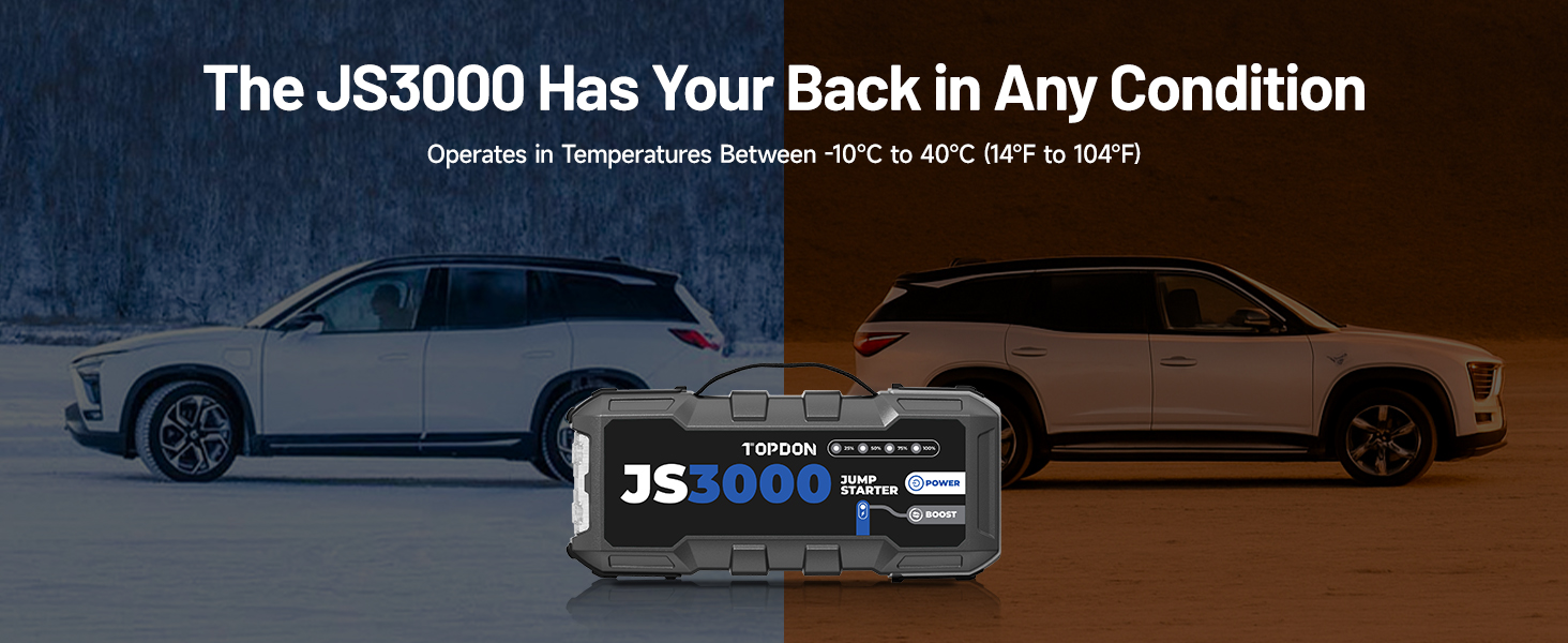 TOPDON JS3000 Powerbank для запуску двигуна: автостартер, бустер для акумулятора до 9л бензину/7л дизеля, 24000mAh, 3000A, LED, EVA-сумка