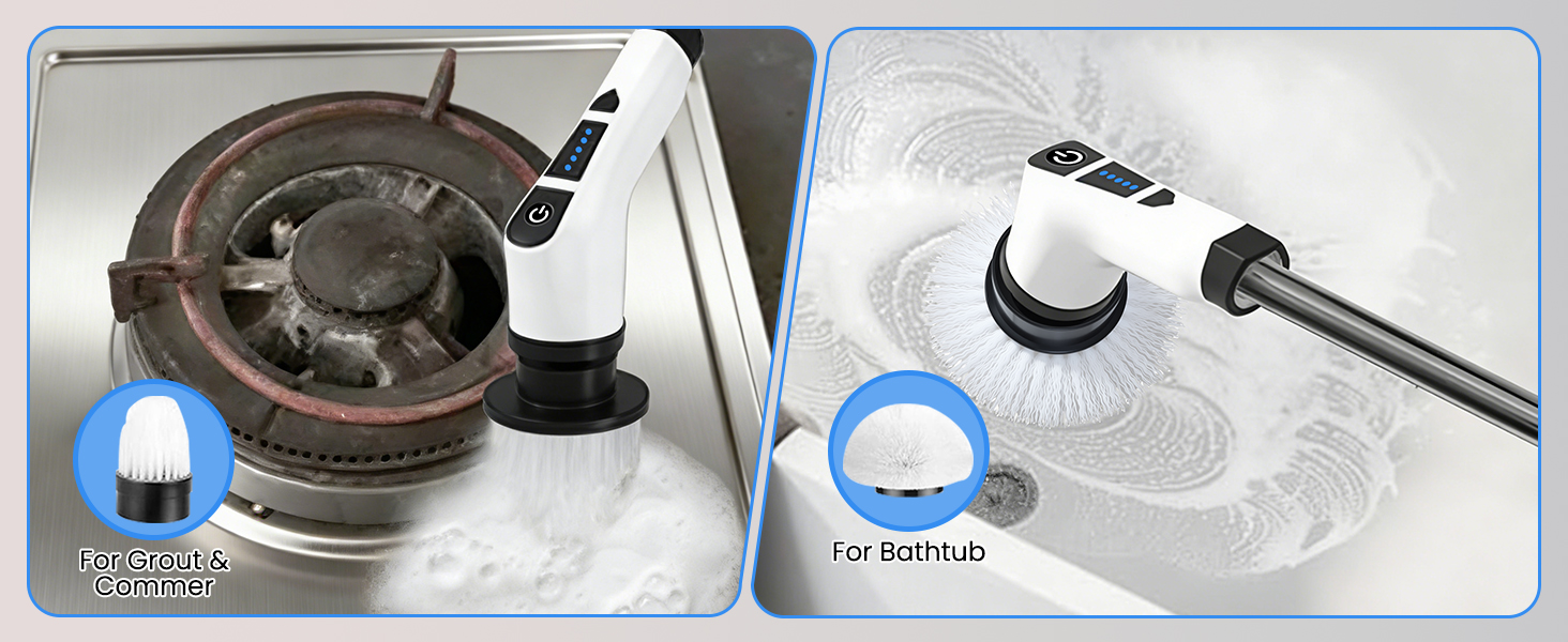 Електрична щітка для чищення швів та поверхонь, 10 насадок, регульована ручка, для ванної, кухні, авто, підлоги