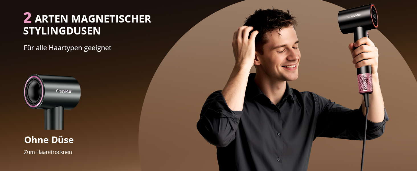 Іонізатор для волосся CrazyMar – фен з потужним мотором 180 000 об/хв, швидка сушка, компактний, для подорожей, створення локонів, 4 температурні режими, захист від перегріву, тиха робота, чорний
