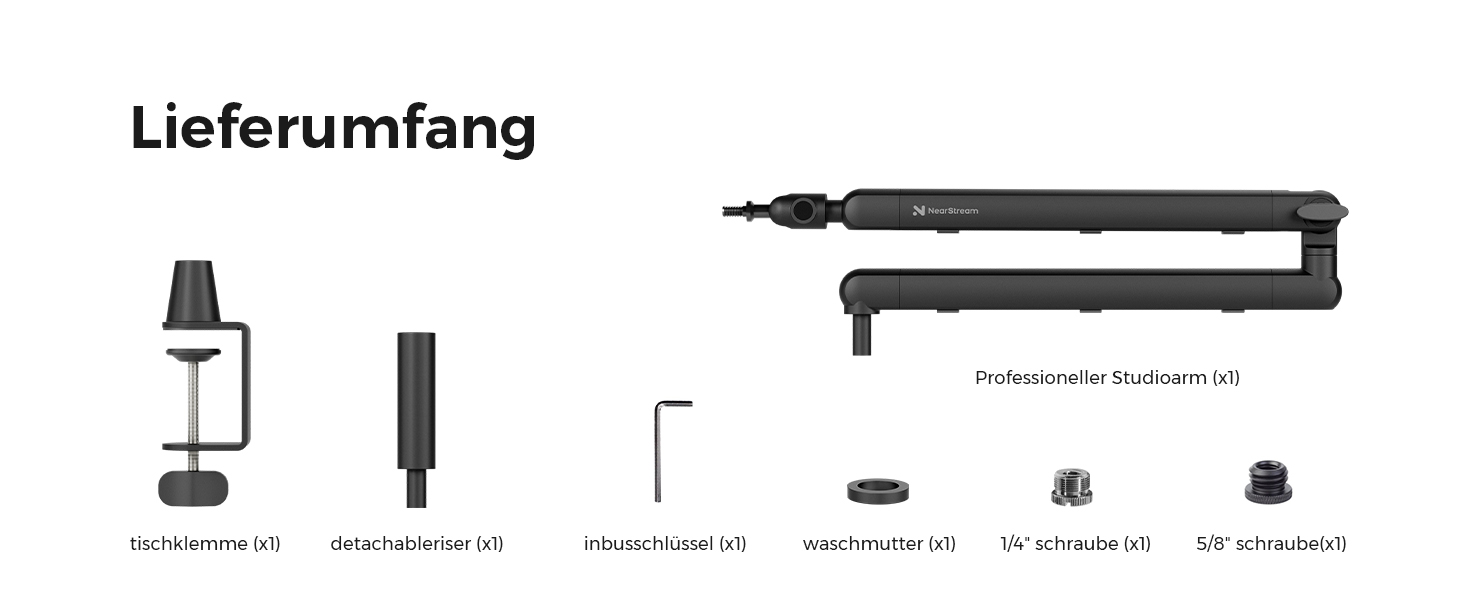 Підставка для мікрофона NearStream ST20 з поворотним кріпленням 360°, регульована висота та адаптер 3/8-5/8 - для подкастів, стрімінгу, геймінгу, офісу