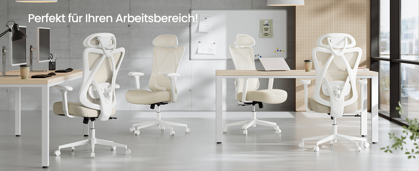 Офісний стілець SONGMICS з регульованою поперековою підтримкою та підголівником, сітчаста спинка, максимальне навантаження 150 кг, регульована висота, колір пісочний (OBN063B01)