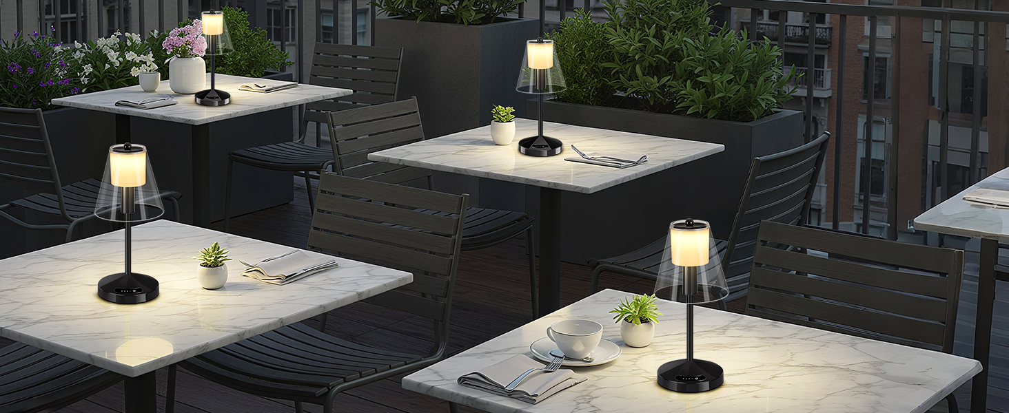 OUTON Бездротова LED-лампа настільна з торканням, регулювання яскравості, 3 режими кольору (3000K–6000K), акумулятор 4000mAh, USB-C, до 120 годин роботи, пам'ять, для спальні, бару та декору, чорна