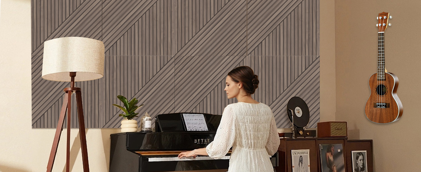 Акустичні панелі JBER (6 шт), самоклеючі звукопоглинаючі стінові панелі для офісу, студії та дому, 180 x 120 см, колір світкий горіх (тик)