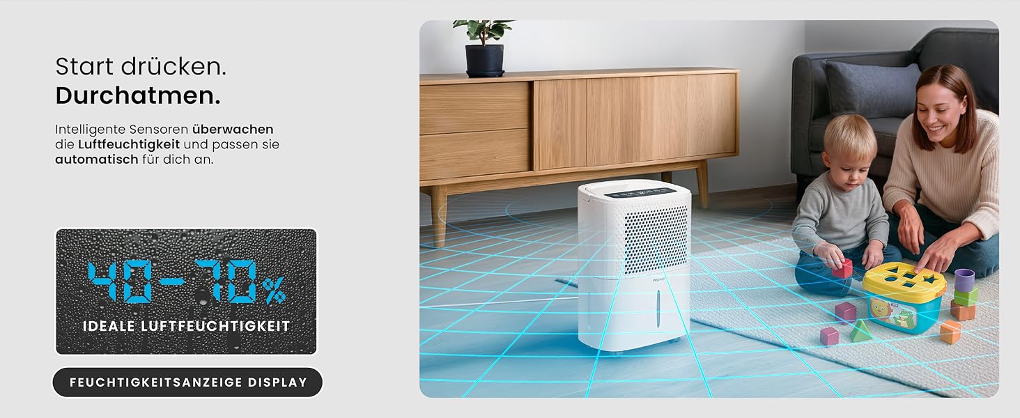 Про Бріз® Eco Kompakt 12L/день - Розумний осушувач повітря з Wi-Fi, LED-дисплеєм, функцією сушіння та автоматичним вимкненням (12л, 20 м²)