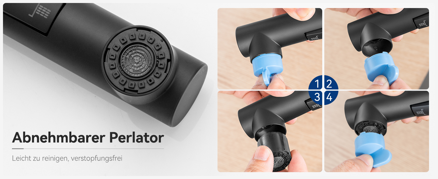 Змішувач кухонний CECIPA висувний з душем, нержавіюча сталь, 2 режими, 360° оберт, матовий чорний