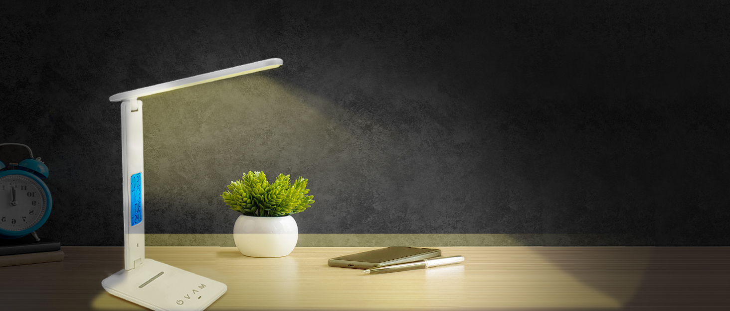 Світлодіодна лампа настільна з регулюванням яскравості та функцією зарядки, годинник - нічник з бездротовим зарядним пристроєм 10W, USB-порт, складний дизайн, сенсорне керування 5 рівнів, 3 режими Tx223black-eu