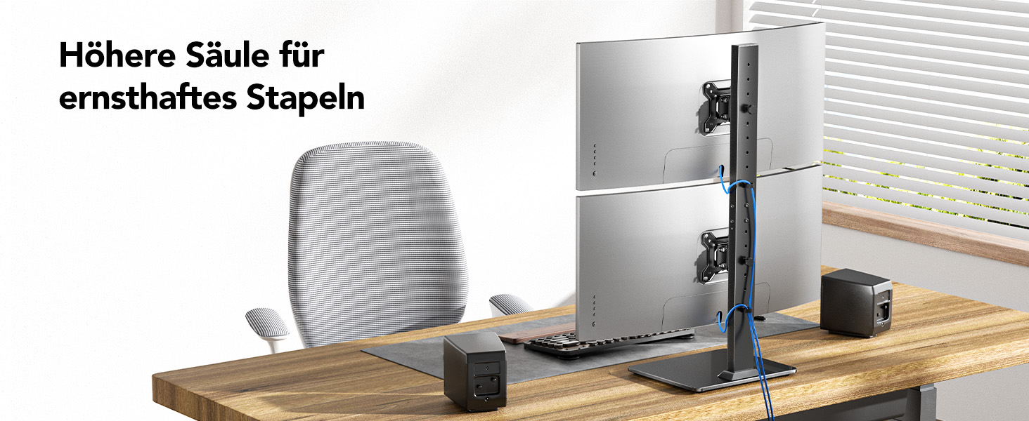 Кріплення для монітора HUANUO - 2 монітори, регульована висота, Dual-Arm, 17-34 дюйми, до 20кг на кріплення, VESA 50/75/100 мм (Чорний), для геймінгу