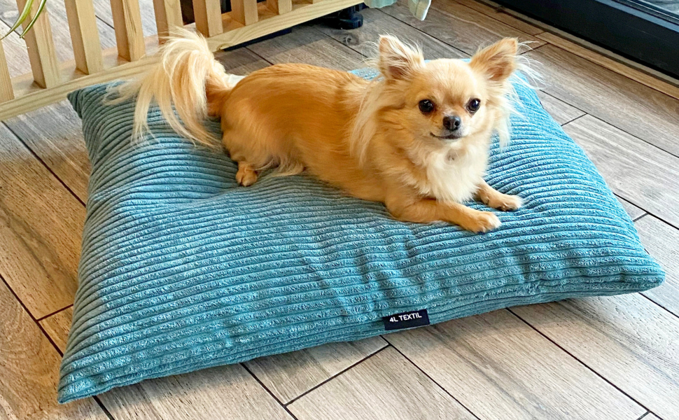 4L Textil ZOE - М'яке собаче ліжко з тканини Corduroy, 60x50 см, бежеве (смужки)