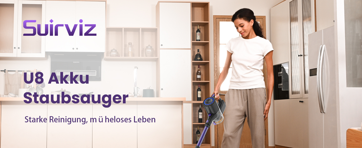 Акумуляторний пилосос Suirviz бездротовий, 40000Pa/500W, 45 хв роботи, самостійна парковка, легкий, для твердих поверхонь, килимів, шерсті тварин, фіолетовий