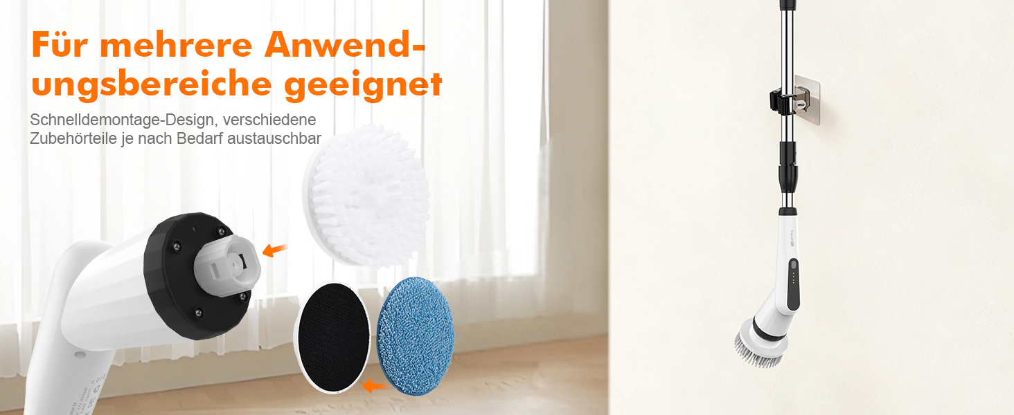 Електрична щітка для прибирання Ibergrif M34104 з 6 насадками, водонепроникна IPX7, з регульованою ручкою для ванної, кухні, підлоги