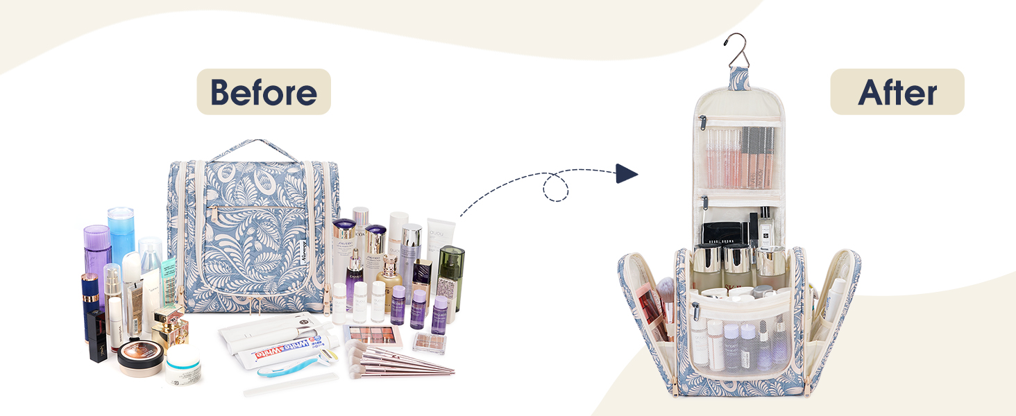 Сумка для туалетних аксесуарів для жінок та чоловіків, що підвішується, косметичка, дорожня сумка (Блакитне листя) Z-блакитне листя