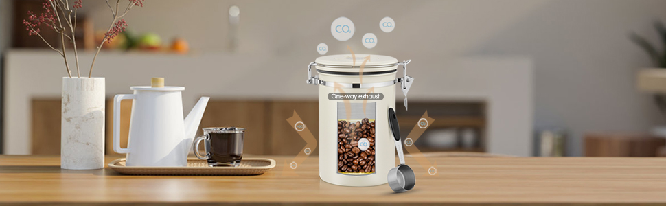 Пластиковий контейнер для кави 1 кг з дозатором, датою та мірною ложкою, 2.8 л, нержавіюча сталь, для кави, чаю, горіхів, какао (Бежевий)