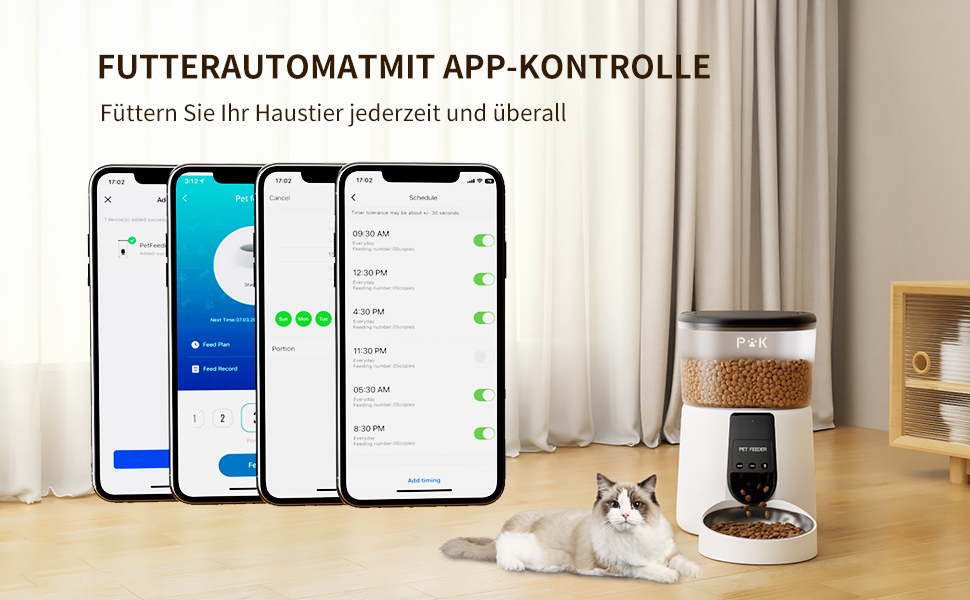 Автоматичний годівниця для котів PUPPY KITTY з камерою 1080P, WiFi, відео, аудіо, нічне бачення, миска з нержавіючої сталі, 1-8 прийомів на день