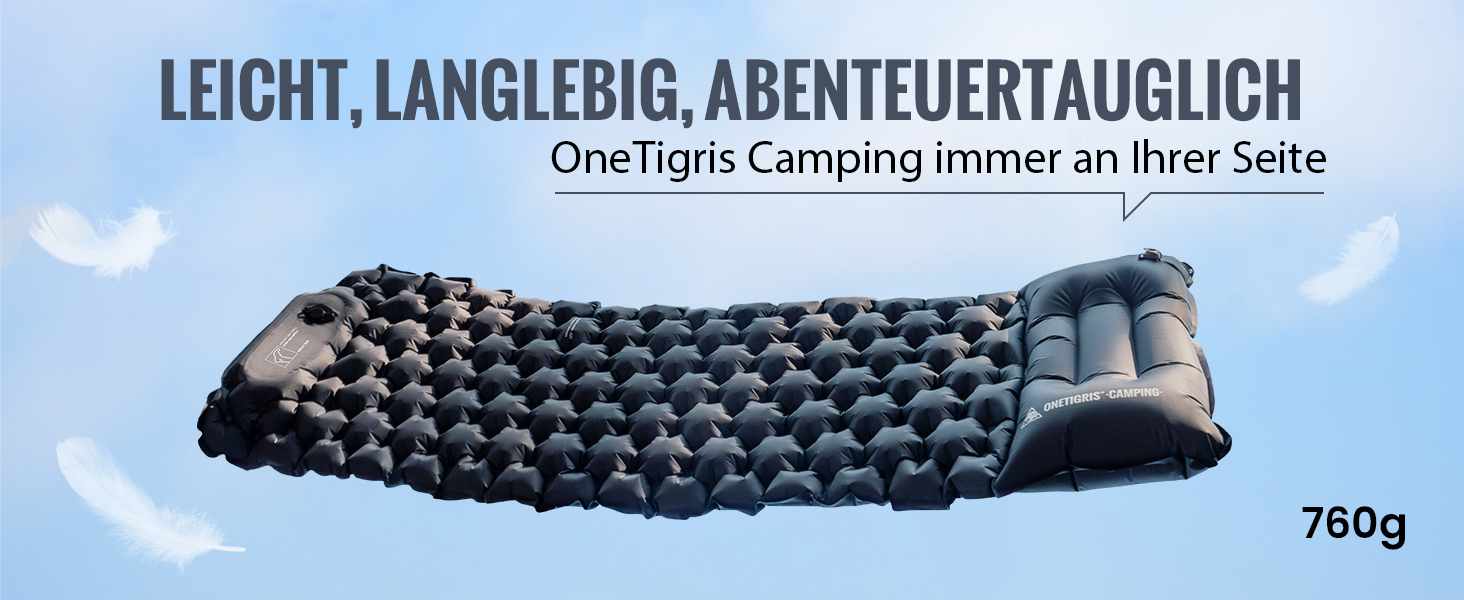 OneTigris BLACKCRYSTAL Self-Inflating Camping Mat with Pillow - Ultralight Air Mattress for Tent, Backpacking & Hiking