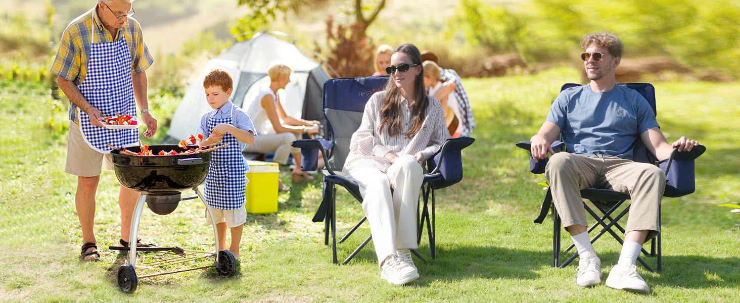 Крісло для кемпінгу складне RELAX FIELD 200KG з підстаканником та сумкою-холодильником, блакитне