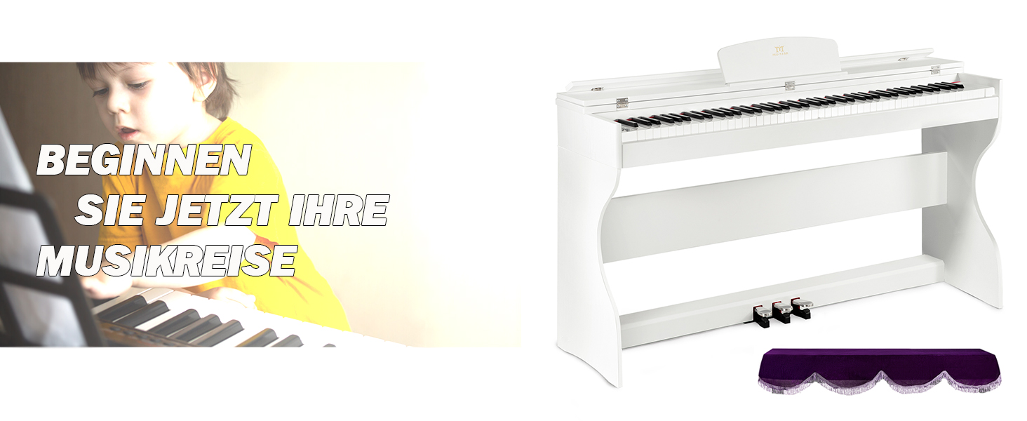 Електронне піаніно MUSTAR 88 клавіш з табуретом, цифрове піаніно, електричне піаніно з підставкою, 3 педалі, 2 роз'єми для навушників, LCD-дисплей, USB/MIDI, піаніно для початківців, чорний колір