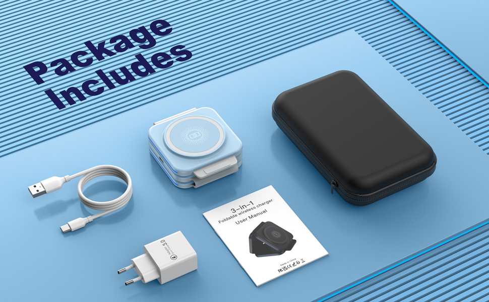 3-в-1 Бездротова зарядка для Apple Watch, iPhone та AirPods (блакитна)