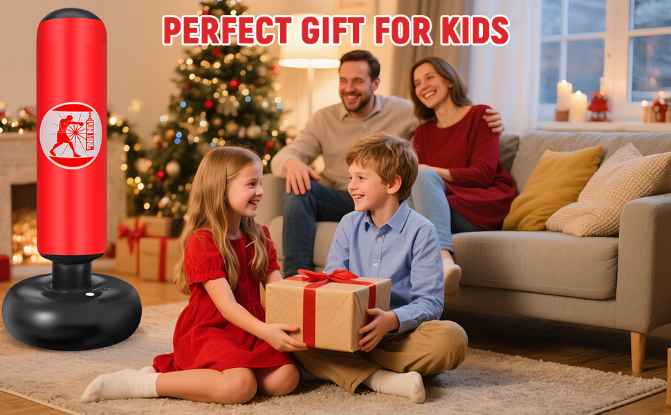 Дитячий боксерський мішок Qoosea для дітей 6-12 років, 160 см, надувний, з боксерськими рукавичками, для карате, кікбоксингу, таеквондо, MMA, червоний