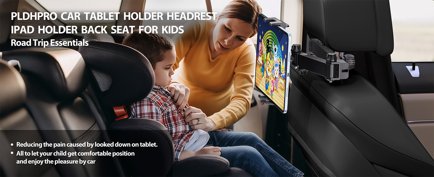 Тримач для планшета в авто PLDHPRO: кріплення на підголівник, сумісний з iPad, Samsung, Android, FireHD, 5.1'-15.6'