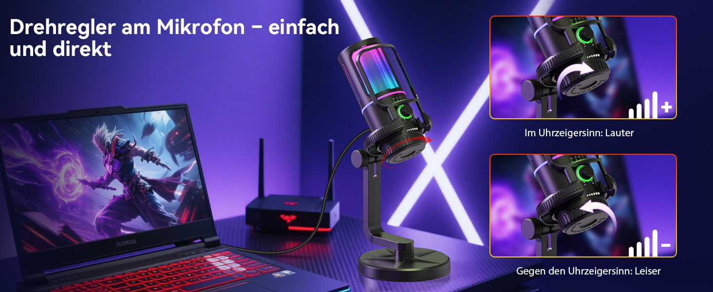Мікрофон геймерський SINWE з шумозаглушенням, USB для ПК, PS4, стрімінгу, подкастів. З поп-фільтром, тримачем, швидким вимкненням звуку та RGB підсвіткою