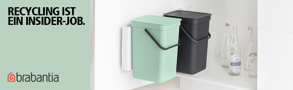 Сміттєвий кошик Brabantia Sort & Go з кришкою 16 л (світло-зелений), компактний контейнер для сортування відходів з ручкою