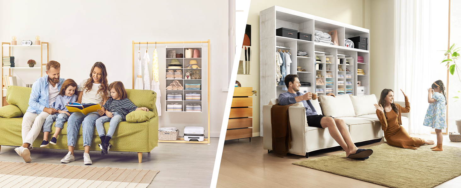 Органайзер для одягу на 6 рівнів, розкладний, з 3 металевими гачками – для шафи, спальні, гуртожитку