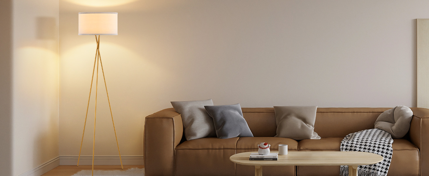 Стійка лампа Home Sweet Home в стилі ретро з триногою, золотий метал, абажур білий, E27 LED 4W, 2700K, 138 см