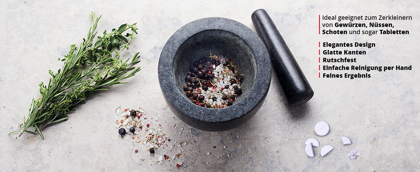 Гранітний ступка з толуштою Meisterkoch XXL для спецій, 3,5 кг, 15 см Ø, 450 мл, чорний колір