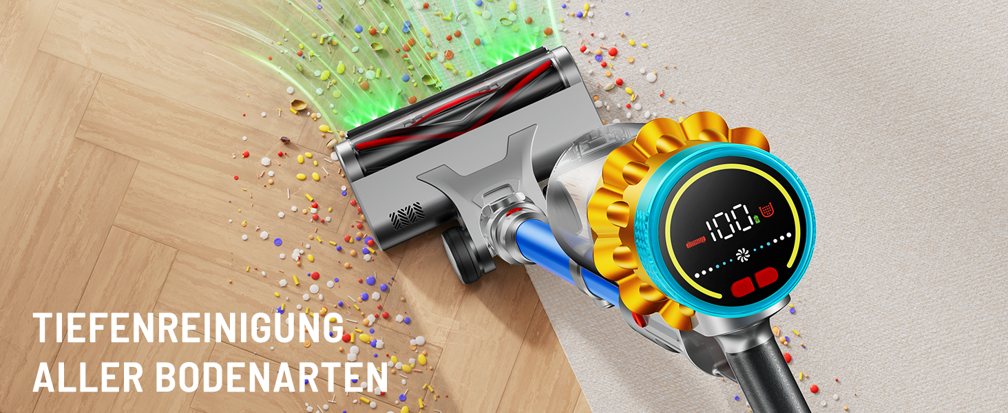 Бездротовий акумуляторний пилосос 600W з потужністю всмоктування 50KPA, 70 хвилин роботи, великий пилозбірник 1,8L, антизаплутана щітка, 8-рівнева фільтрація, підходить для твердих поверхонь, килимів та шерсті тварин, колір - блакитний